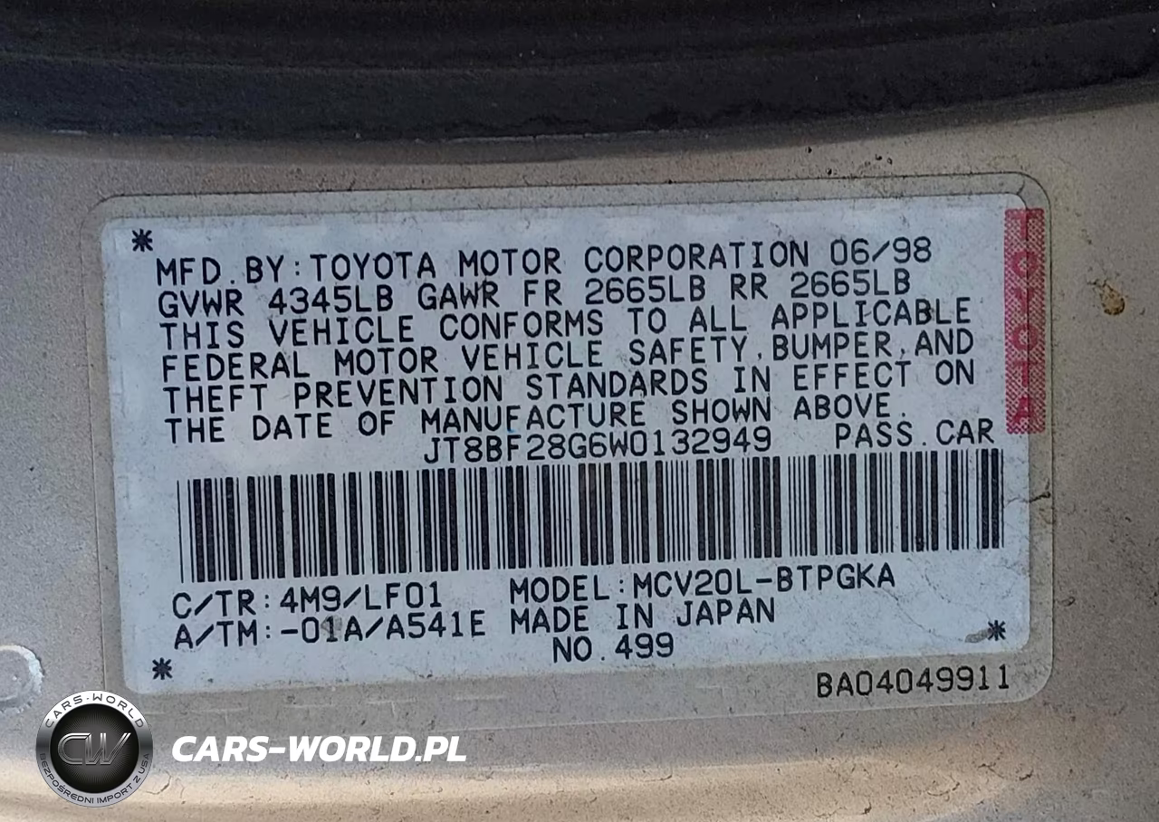 1998 Lexus Es 300 VIN:JT8BF28G6W0132949 - 9