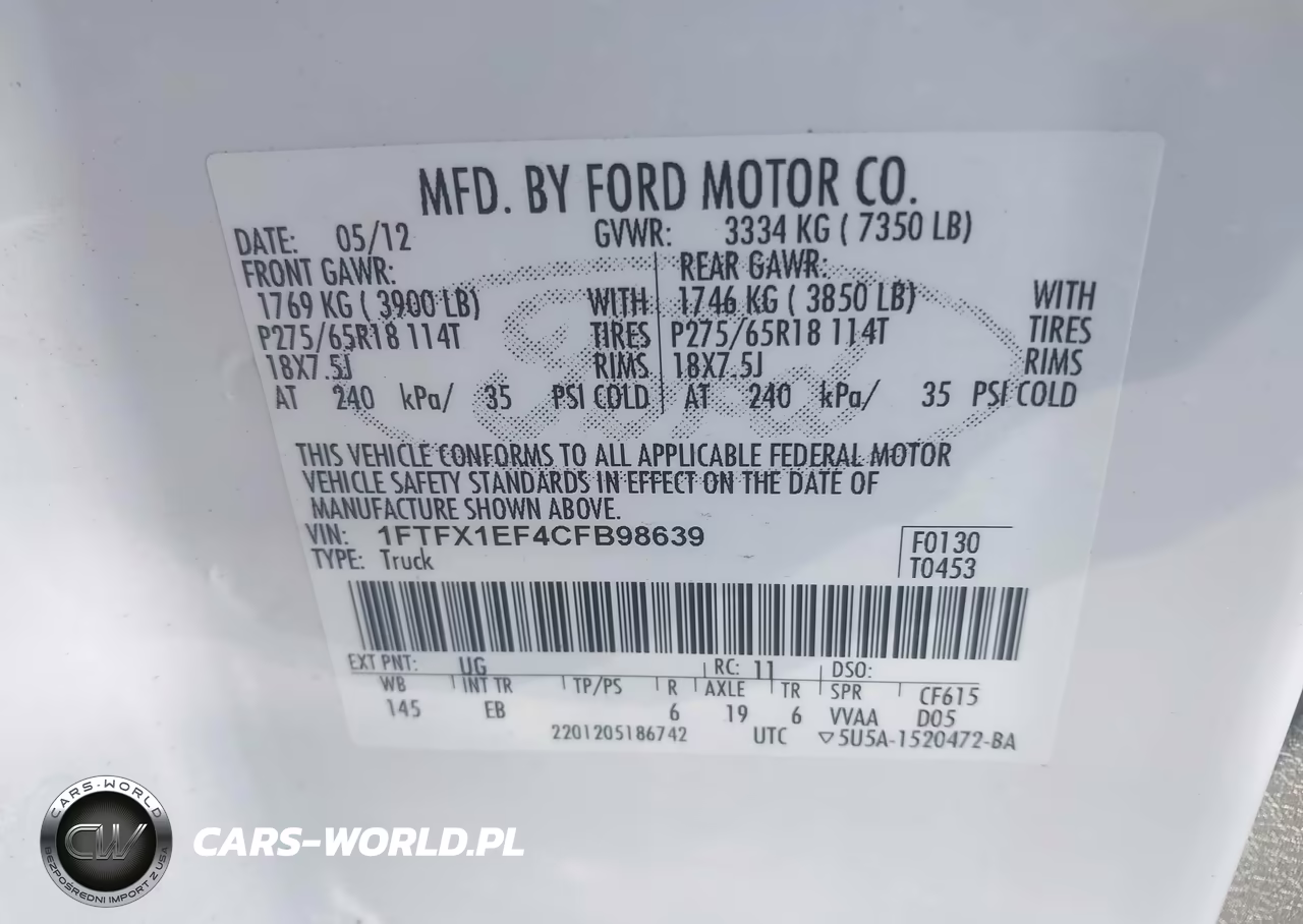 2012 Ford F-150 Lariat VIN:1FTFX1EF4CFB98639 - 9