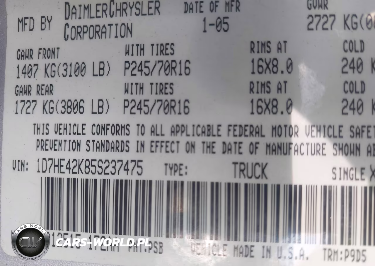 2005 Dodge Dakota Slt VIN:1D7HE42K85S237475 - 9
