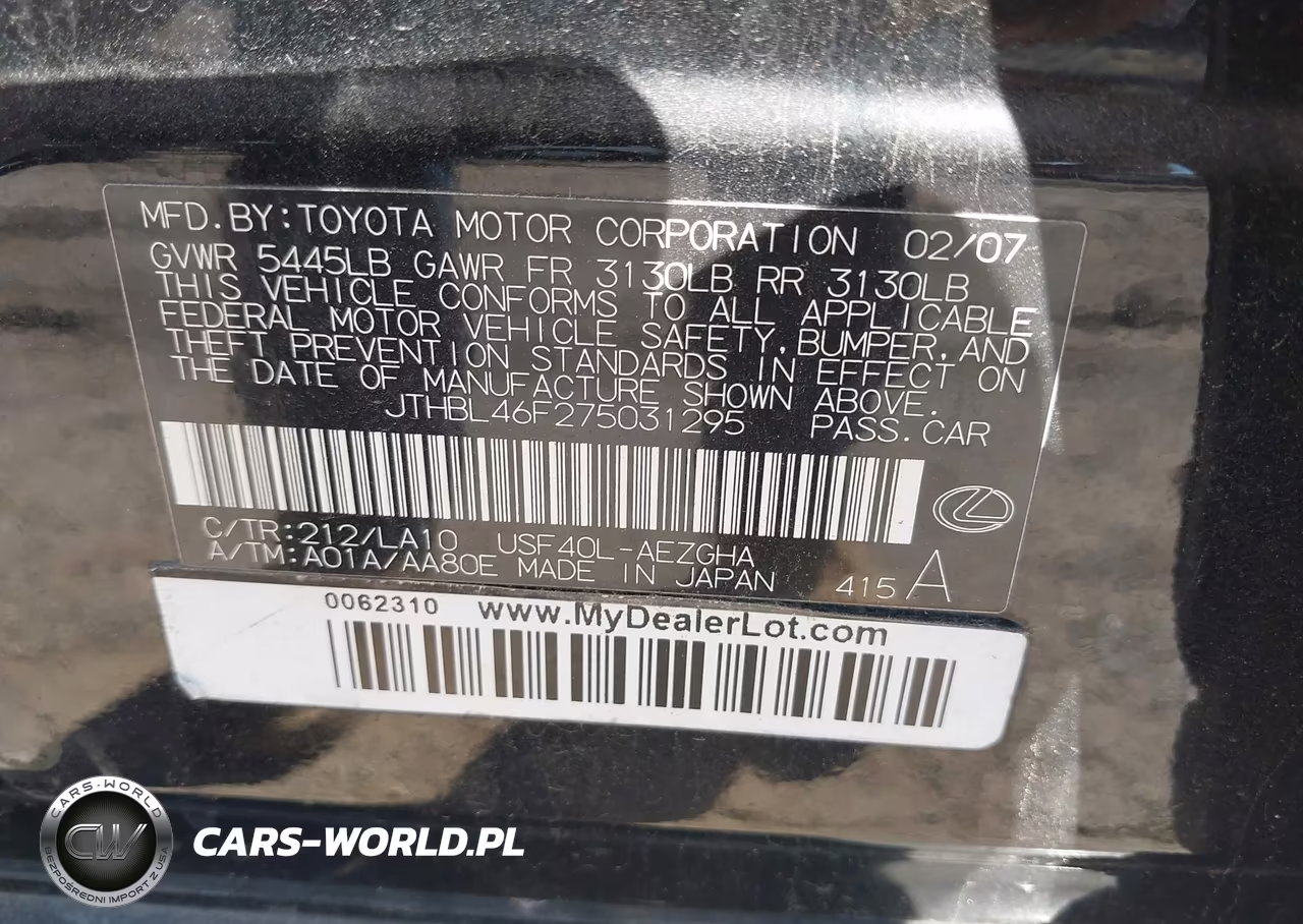 2007 Lexus Ls 460 VIN:JTHBL46F275031295 - 9
