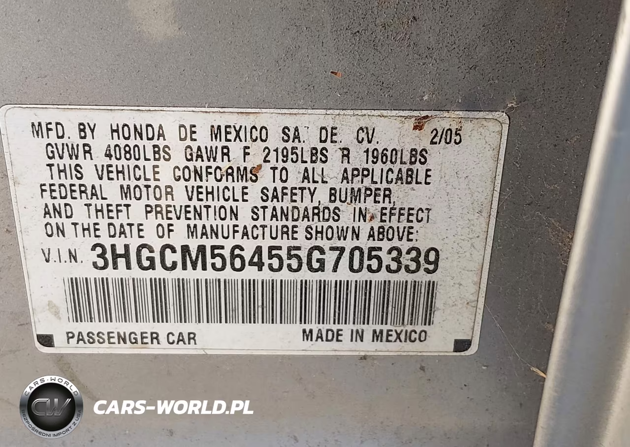 2005 Honda Accord 2.4 Lx VIN:3HGCM56455G705339 - 9