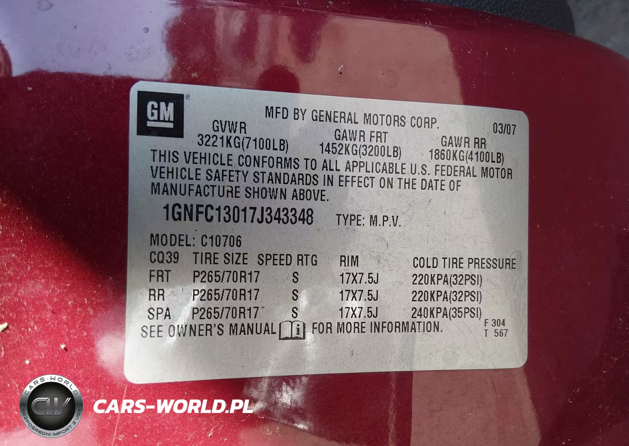 2007 Chevrolet Tahoe Lt VIN:1GNFC13017J343348 - 9