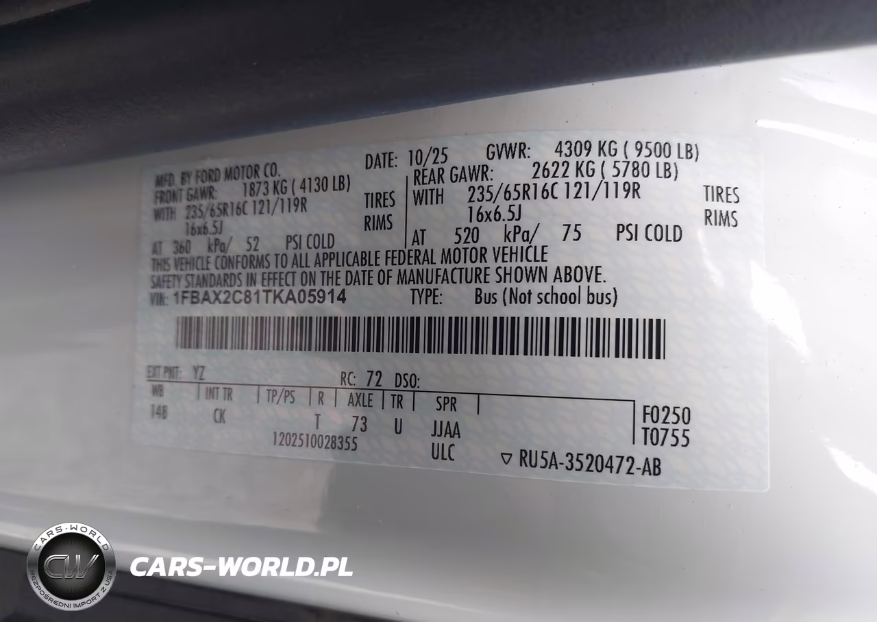 2026 Ford Transit-350 Passenger Van Xlt VIN:1FBAX2C81TKA05914 - 9