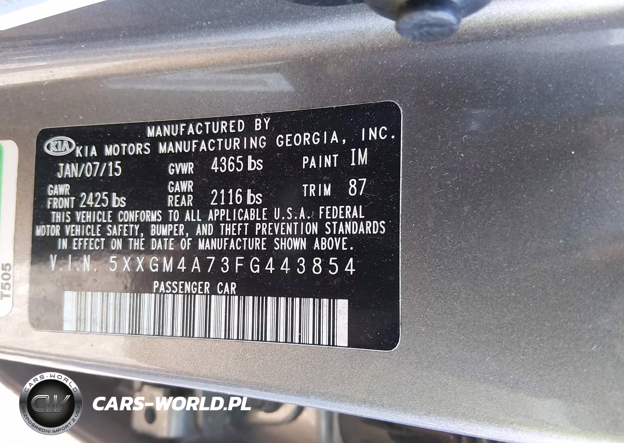 2015 Kia Optima Lx VIN:5XXGM4A73FG443854 - 9