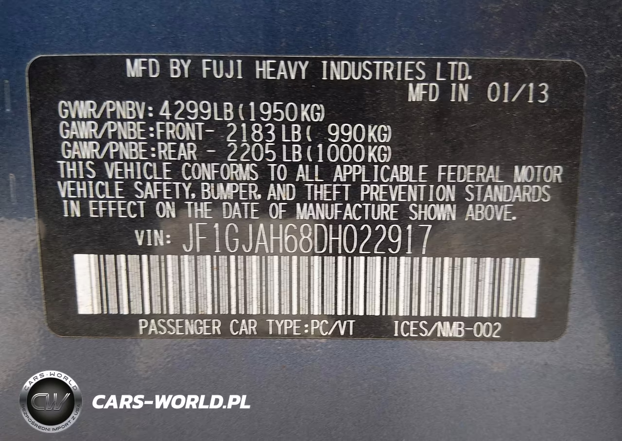 2013 Subaru Impreza 2.0I Limited VIN:JF1GJAH68DH022917 - 9
