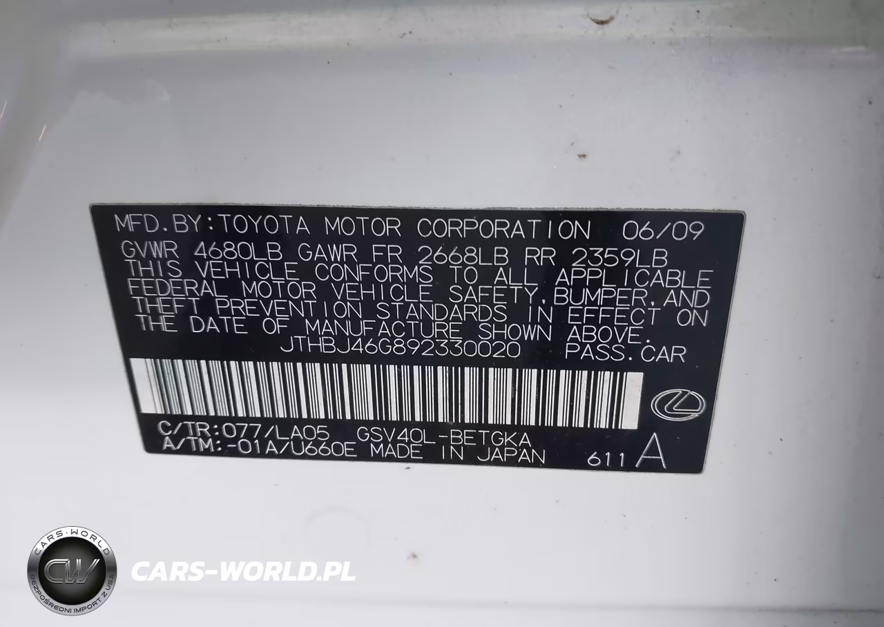 2009 Lexus Es 350 VIN:JTHBJ46G892330020 - 9