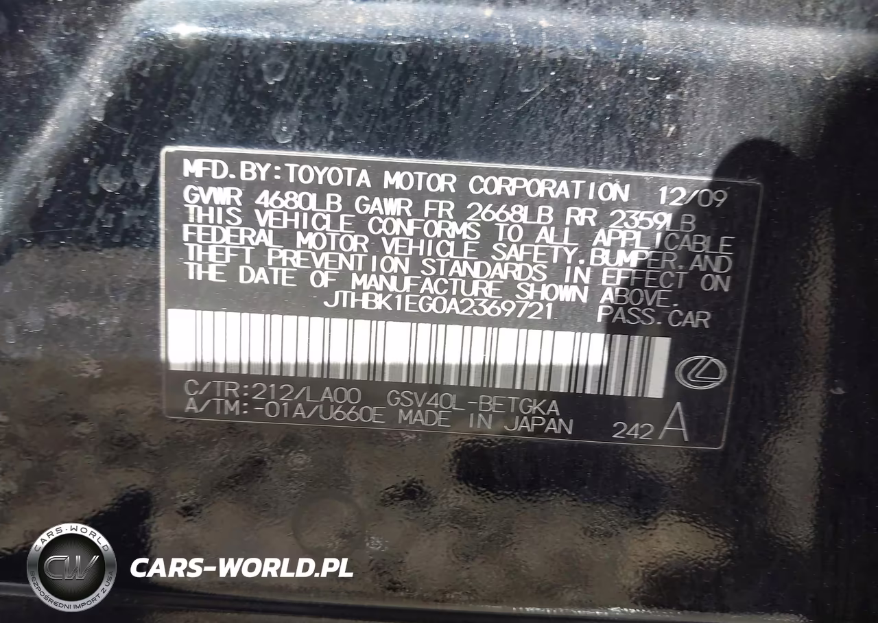 2010 Lexus Es 350 VIN:JTHBK1EG0A2369721 - 9