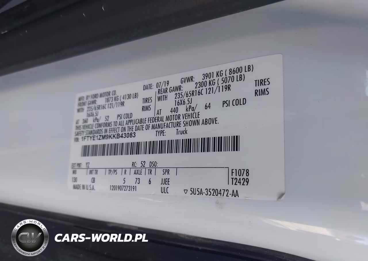2019 Ford Transit-150 VIN:1FTYE1ZM9KKB43083 - 9