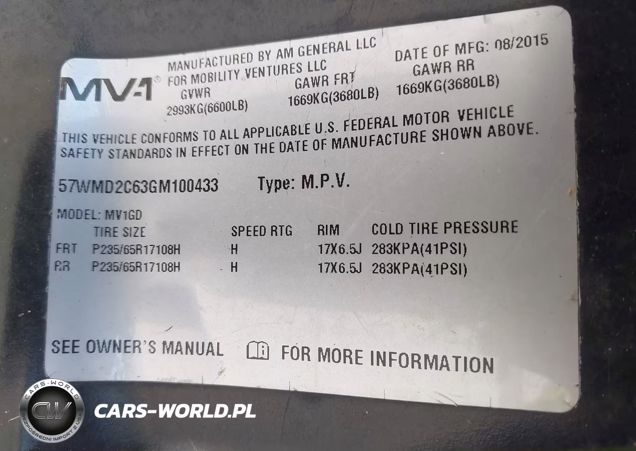 2016 Mobility Ventures Mv-1 VIN:57WMD2C63GM100433 - 9