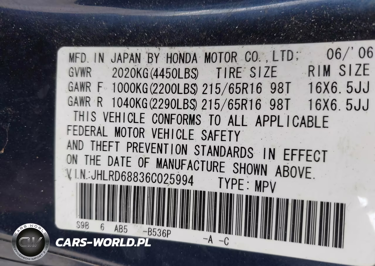 2006 Honda Cr-V Ex VIN:JHLRD68836C025994 - 9