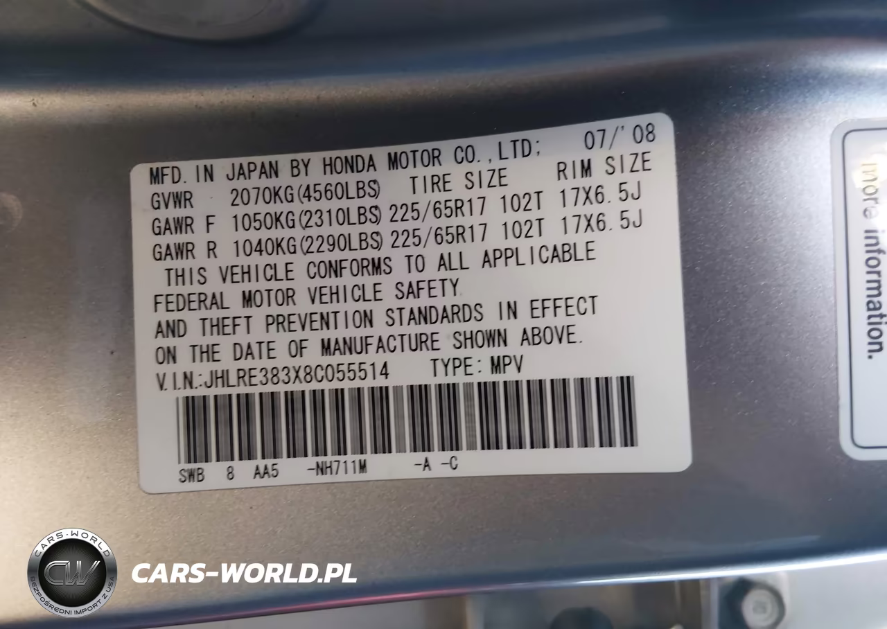 2008 Honda Cr-V Lx VIN:JHLRE383X8C055514 - 9