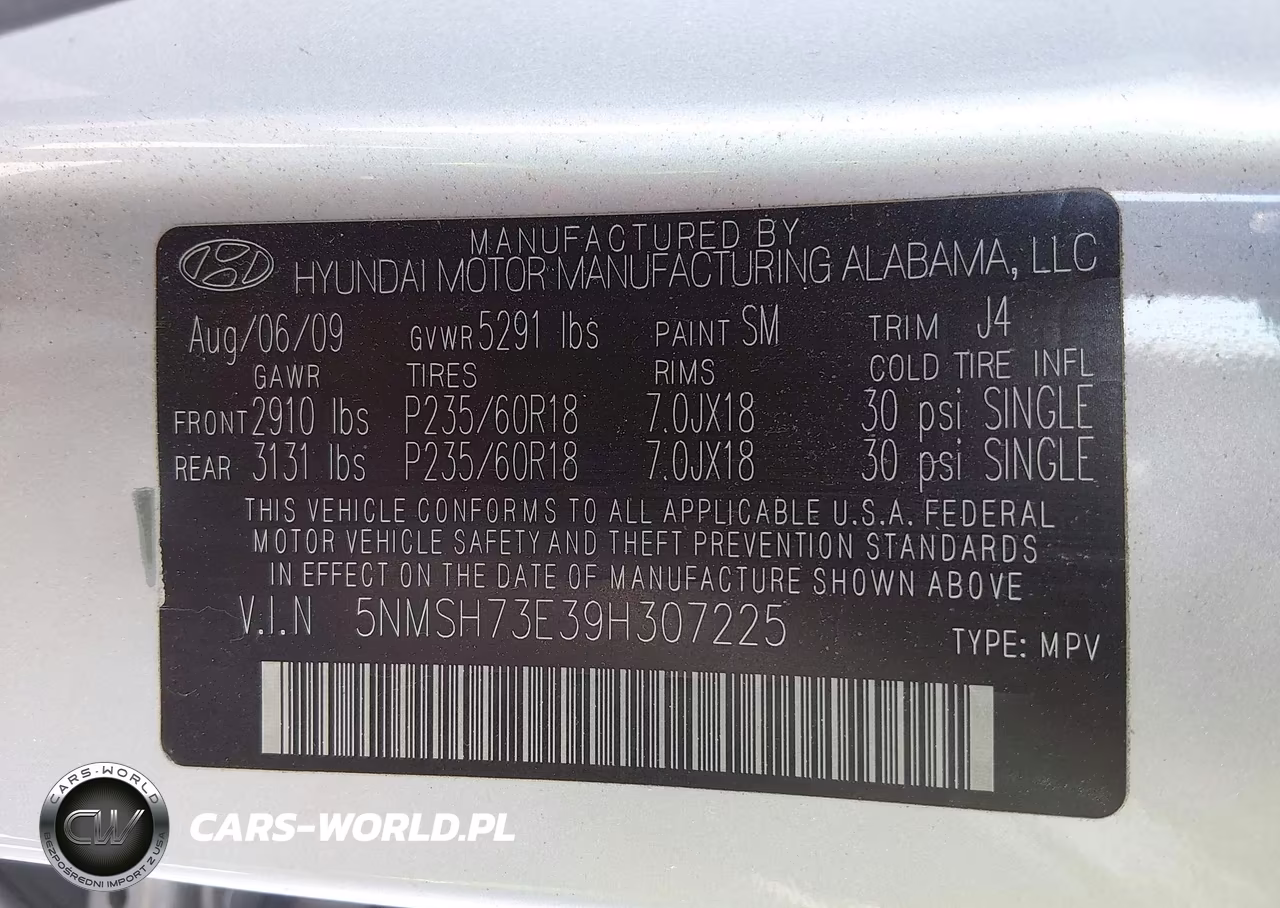 2009 Hyundai Santa Fe Se VIN:5NMSH73E39H307225 - 9