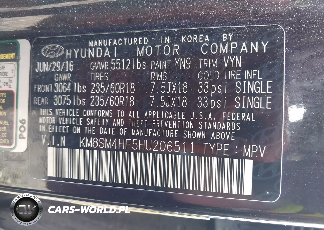 2017 Hyundai Santa Fe Se VIN:KM8SM4HF5HU206511 - 9