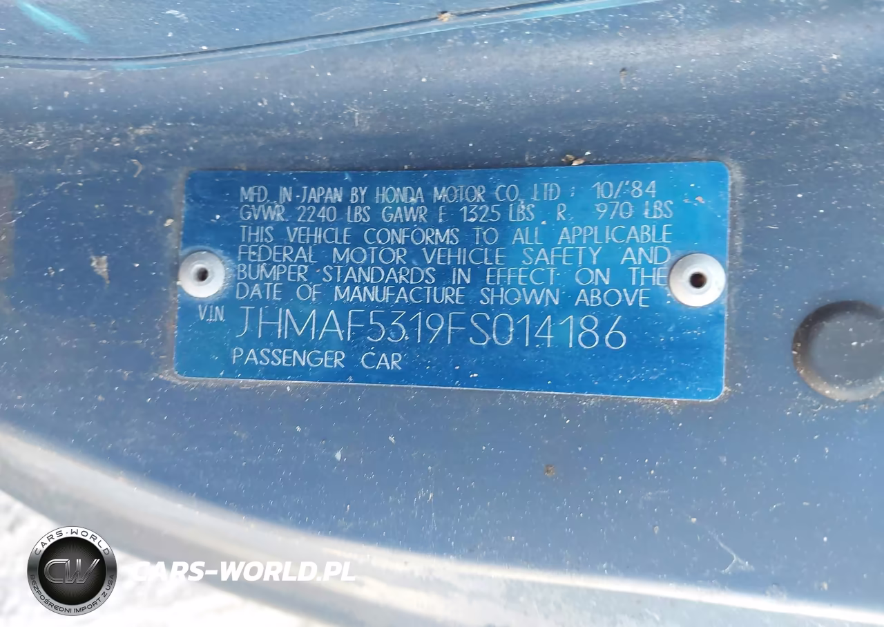 1985 Honda Civic Crx Hf VIN:JHMAF5319FS014186 - 9