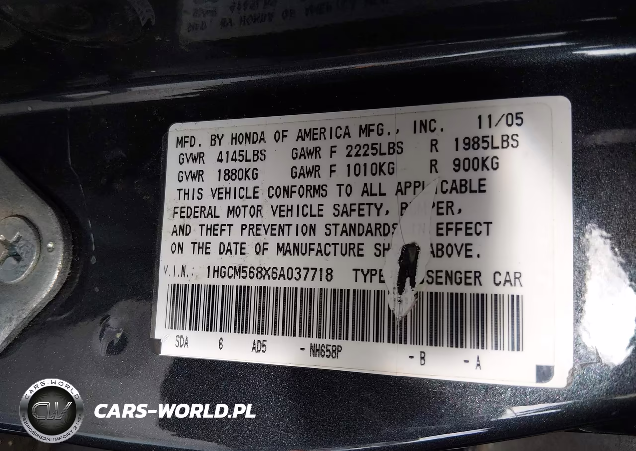 2006 Honda Accord 2.4 Ex VIN:1HGCM568X6A037718 - 9
