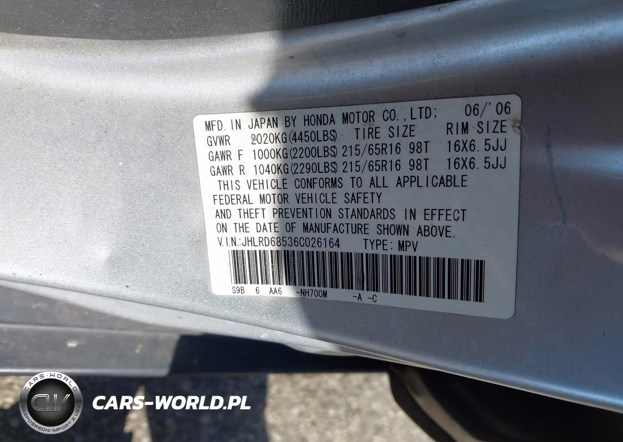 2006 Honda Cr-V Lx VIN:JHLRD68536C026164 - 9