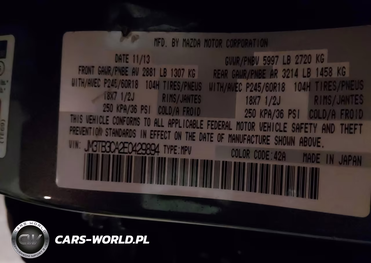 2014 Mazda Cx-9 Touring VIN:JM3TB3CA2E0429894 - 9