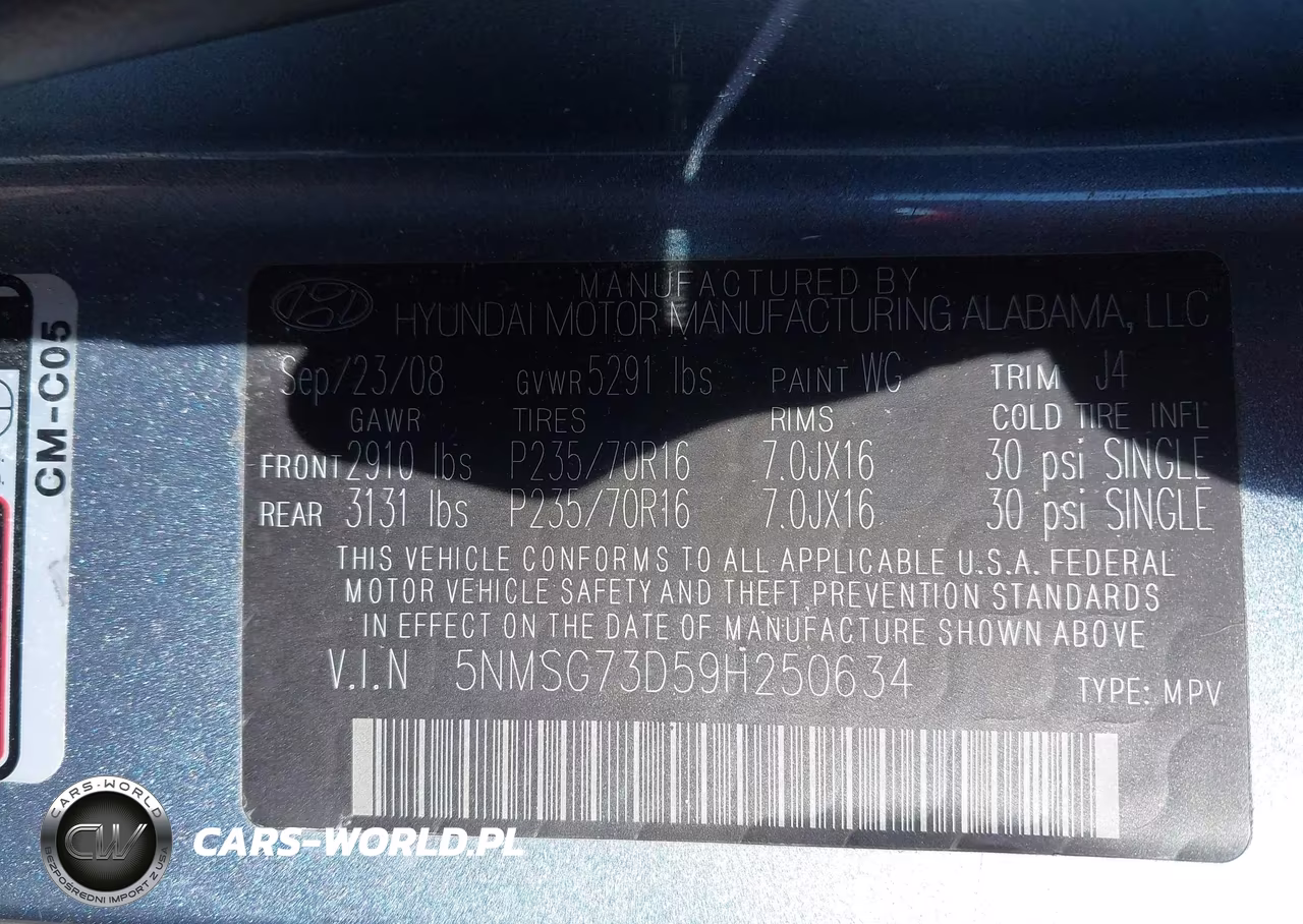 2009 Hyundai Santa Fe Gls VIN:5NMSG73D59H250634 - 9