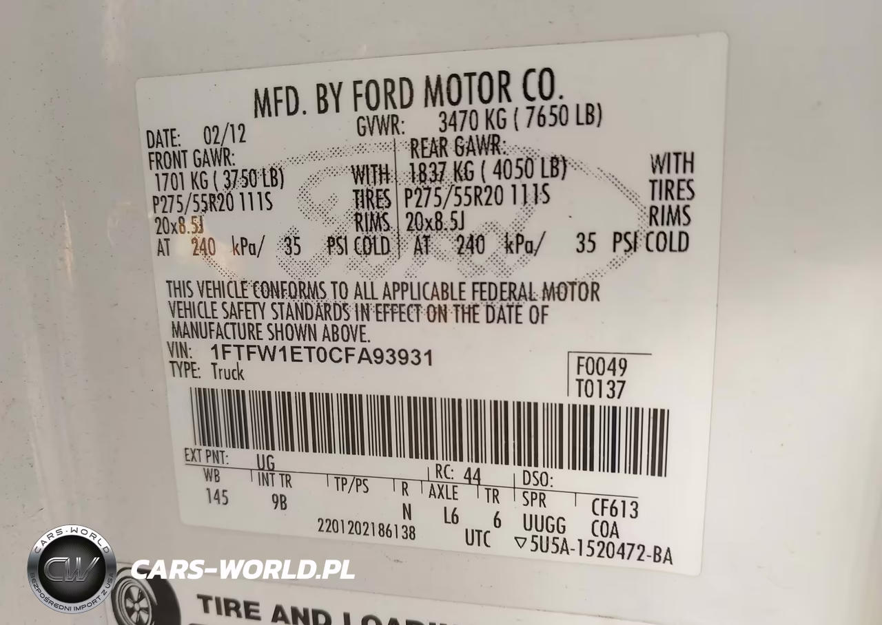 2012 Ford F-150 Platinum VIN:1FTFW1ET0CFA93931 - 9
