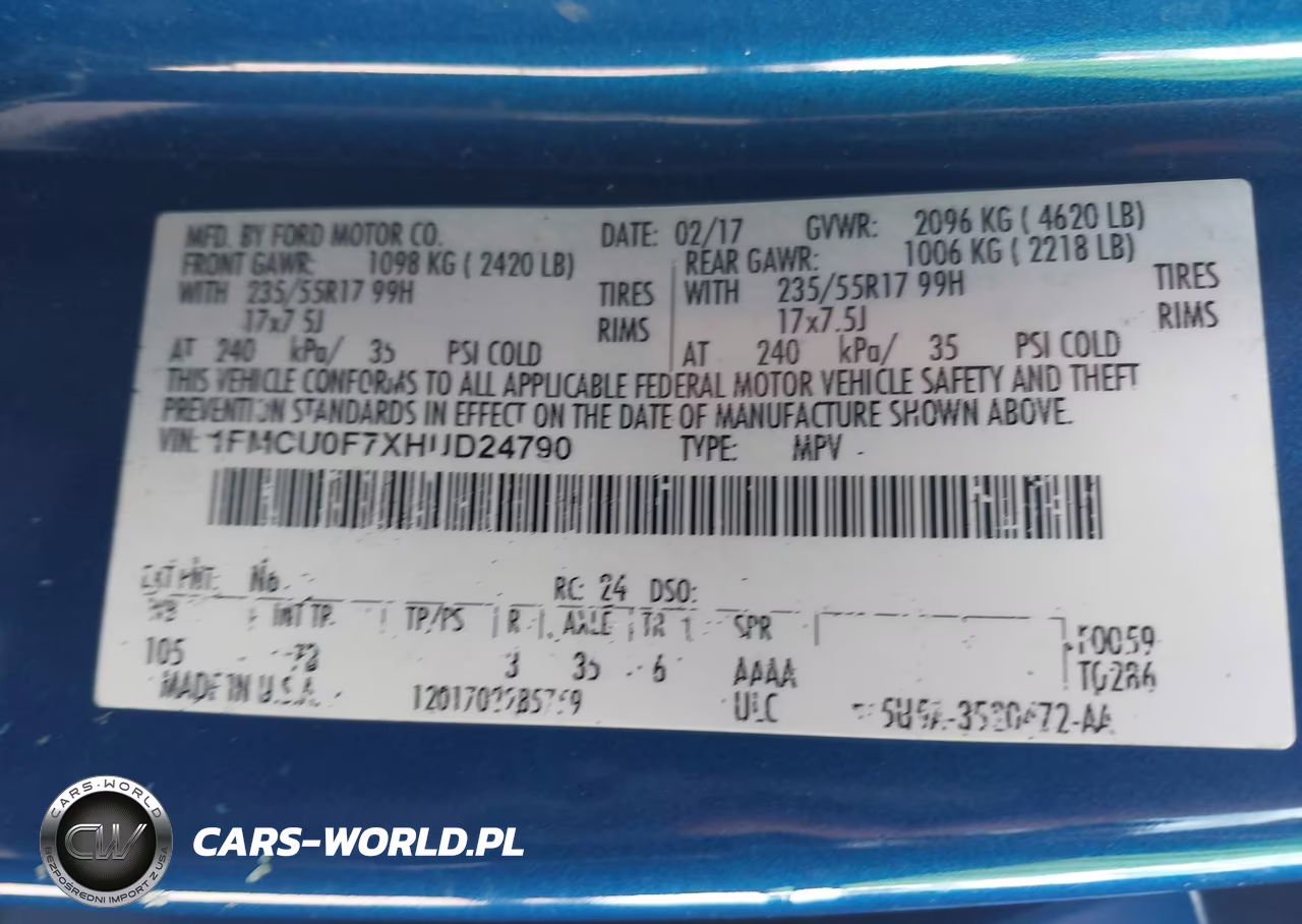 2017 Ford Escape S VIN:1FMCU0F7XHUD24790 - 9