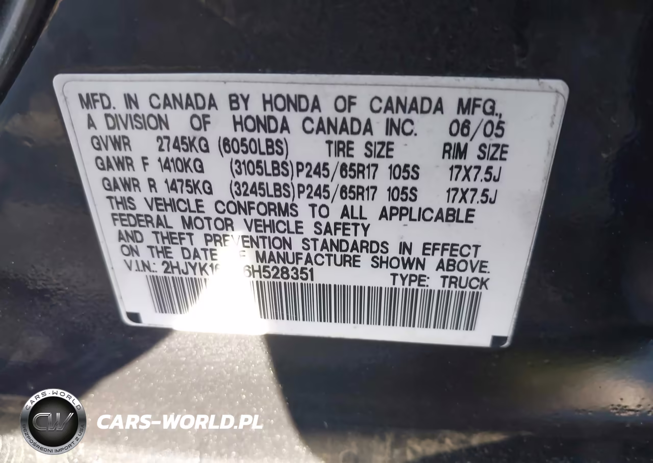 2006 Honda Ridgeline Rtl VIN:2HJYK16576H528351 - 9