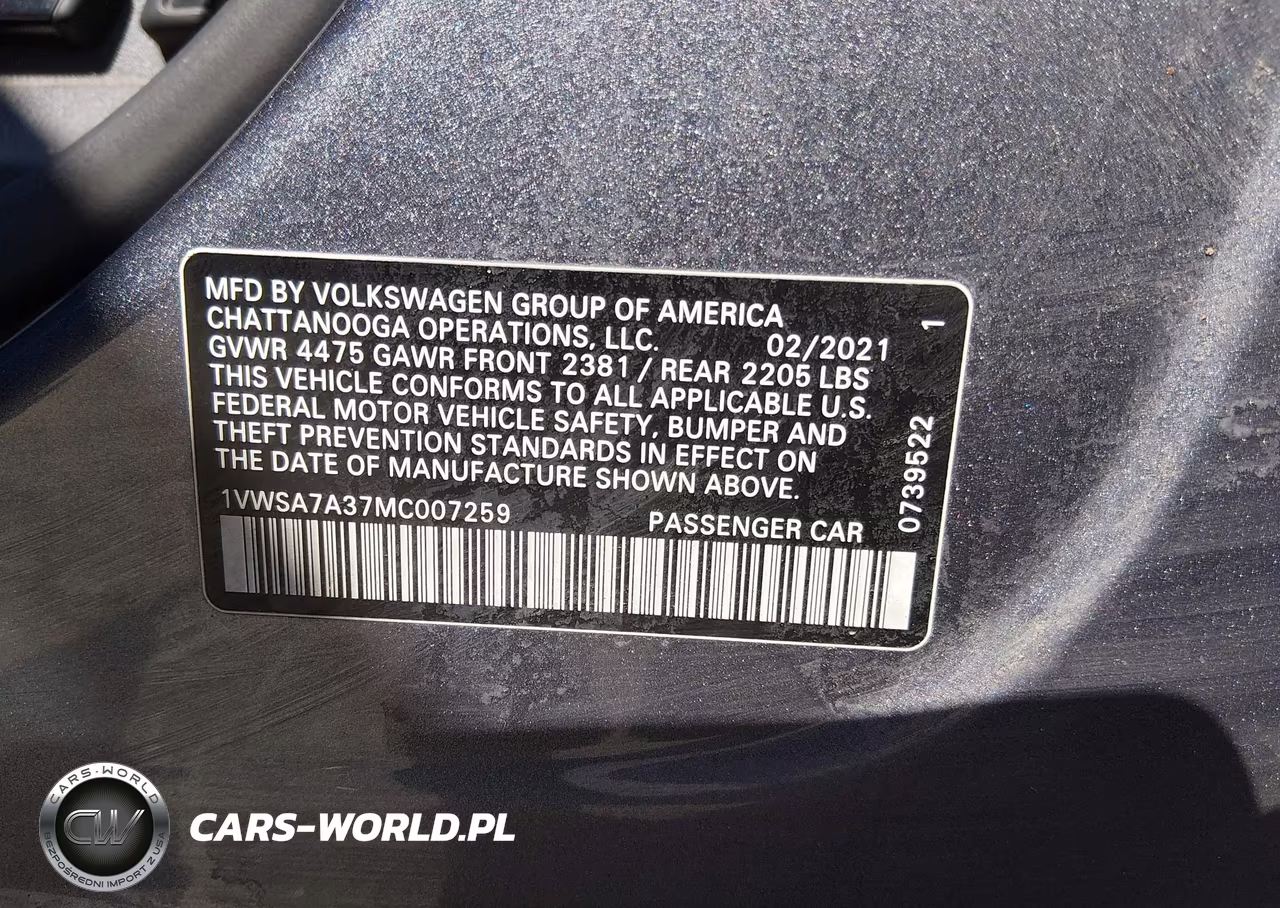 2021 Volkswagen Passat 2.0T Se VIN:1VWSA7A37MC007259 - 9