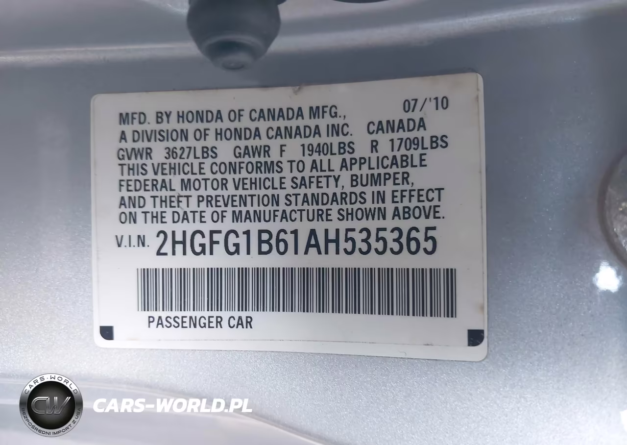 2010 Honda Civic Lx VIN:2HGFG1B61AH535365 - 9