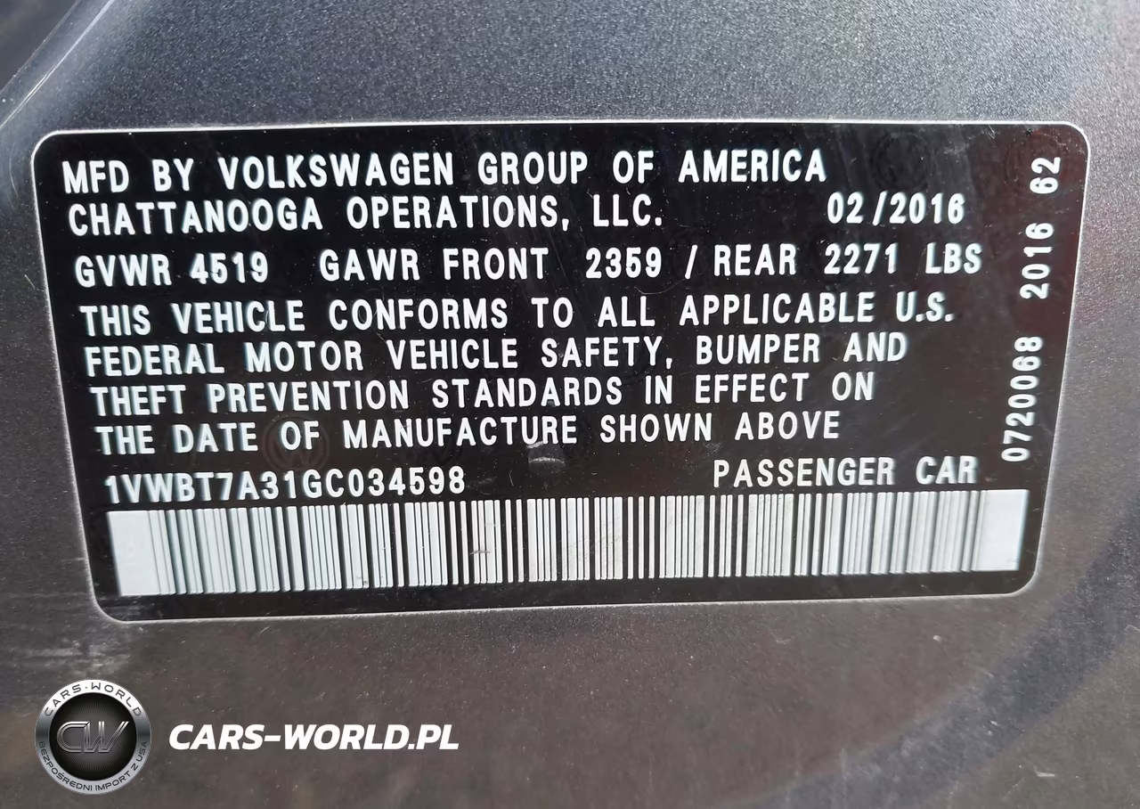 2016 Volkswagen Passat 1.8T Se VIN:1VWBT7A31GC034598 - 9