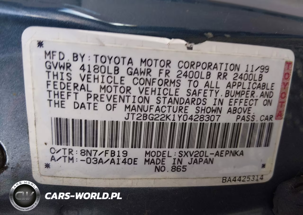 2000 Toyota Camry Le VIN:JT2BG22K1Y0428307 - 9
