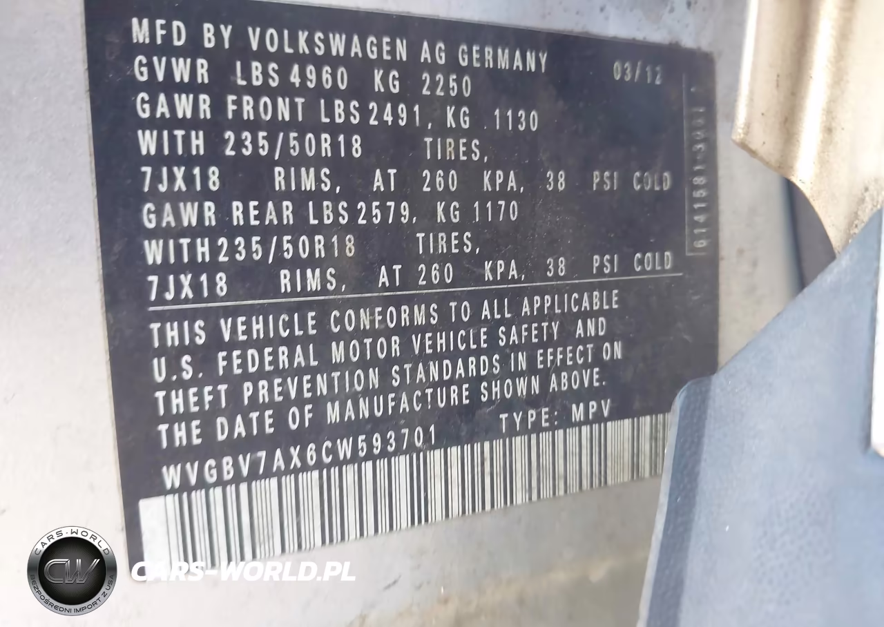 2012 Volkswagen Tiguan Se VIN:WVGBV7AX6CW593701 - 9