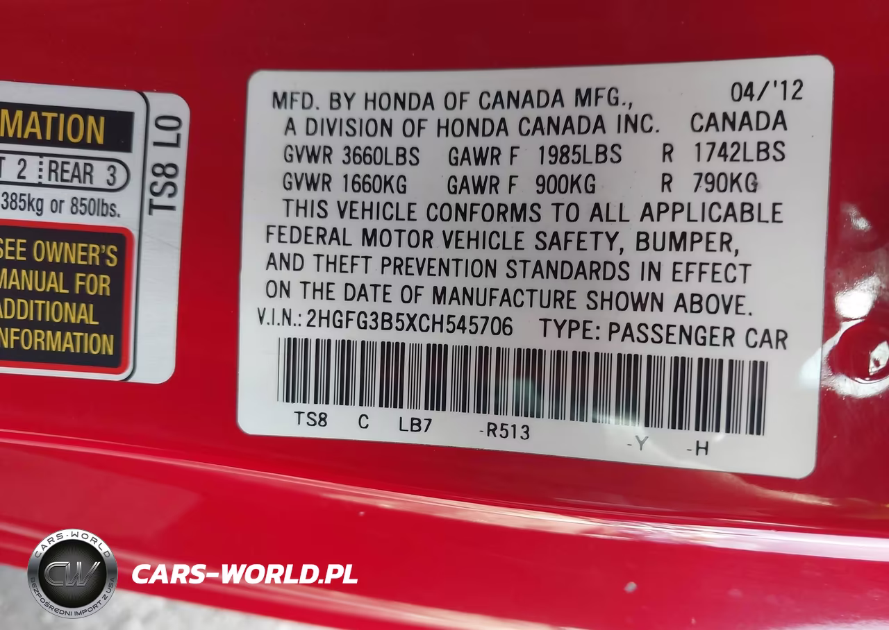 2012 Honda Civic Lx VIN:2HGFG3B5XCH545706 - 9