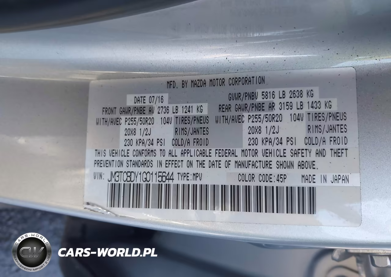 2016 Mazda Cx-9 Grand Touring VIN:JM3TCBDY1G0115644 - 9