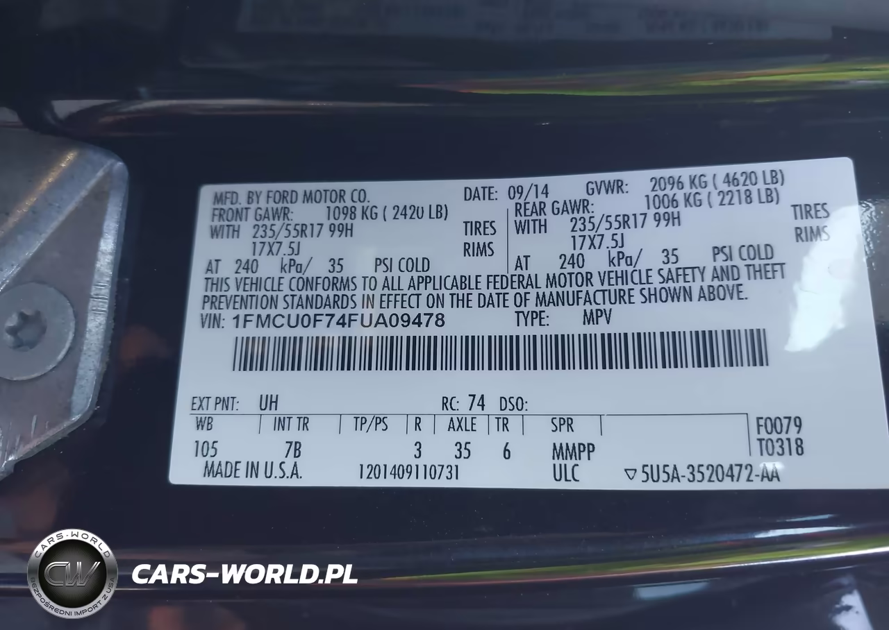 2015 Ford Escape S VIN:1FMCU0F74FUA09478 - 9