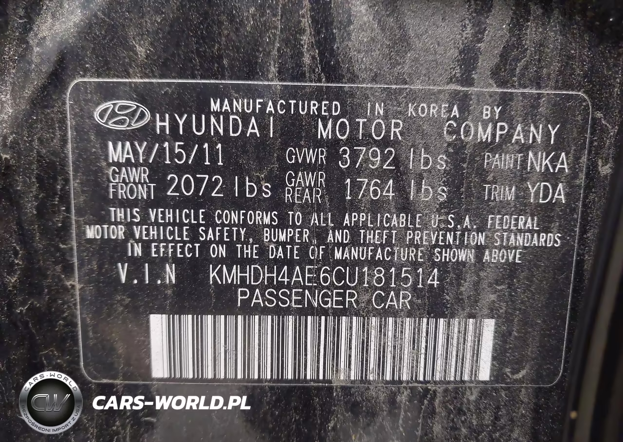 2012 Hyundai Elantra Gls (Ulsan Plant) VIN:KMHDH4AE6CU181514 - 9