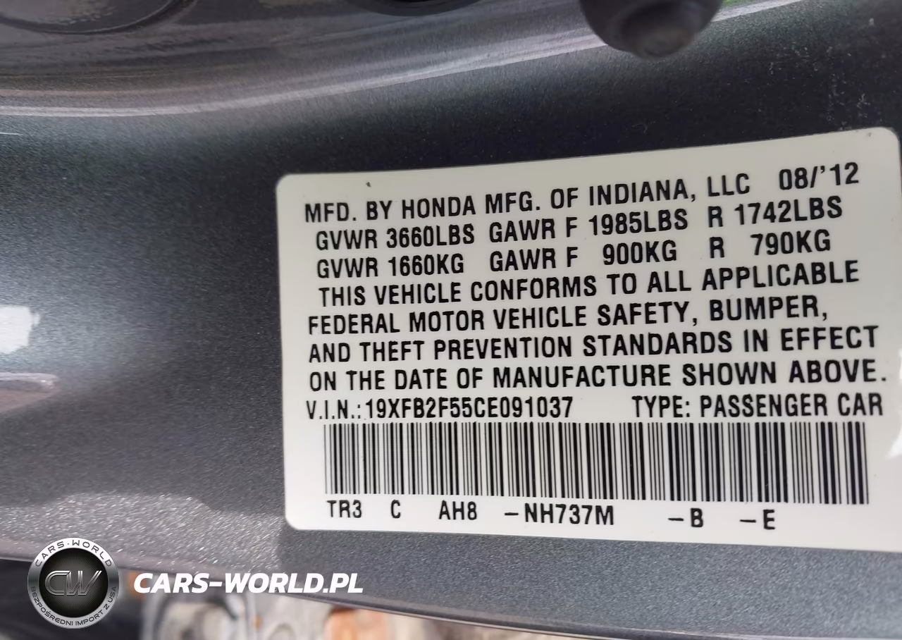 2012 Honda Civic Lx VIN:19XFB2F55CE091037 - 9