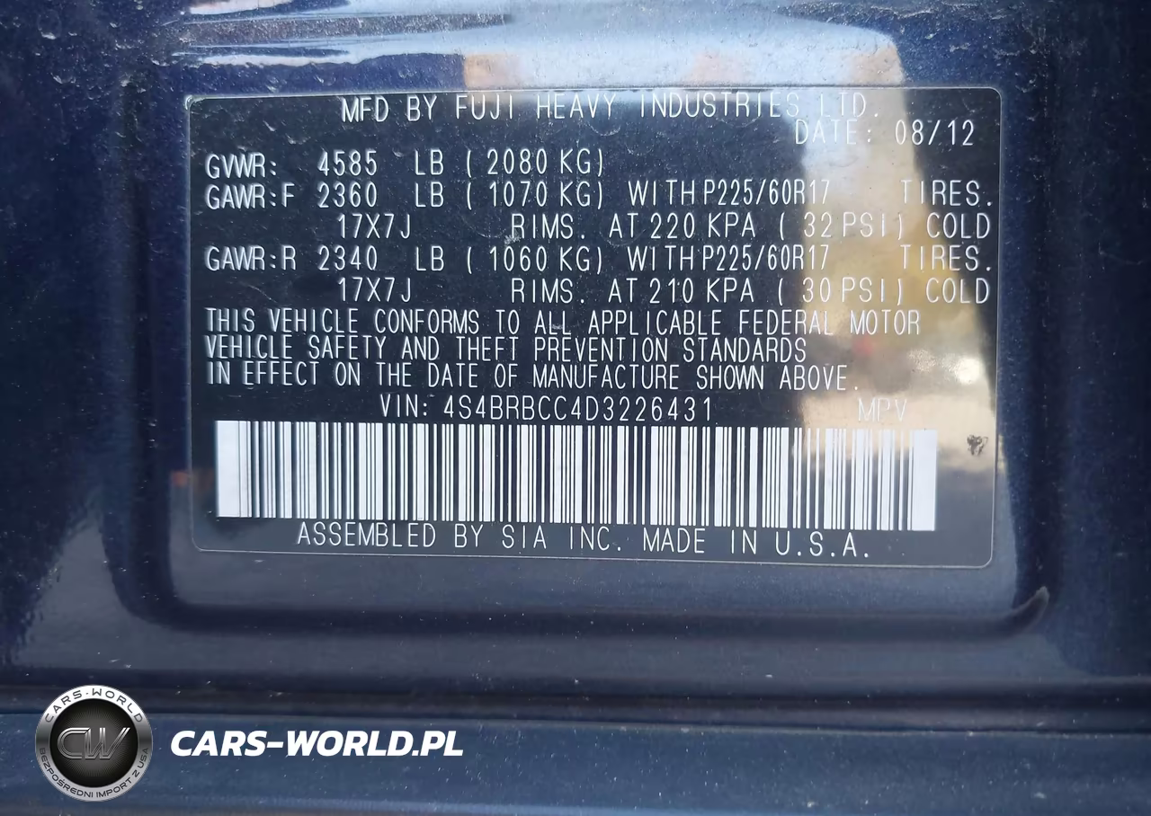 2013 Subaru Outback 2.5I Premium VIN:4S4BRBCC4D3226431 - 9