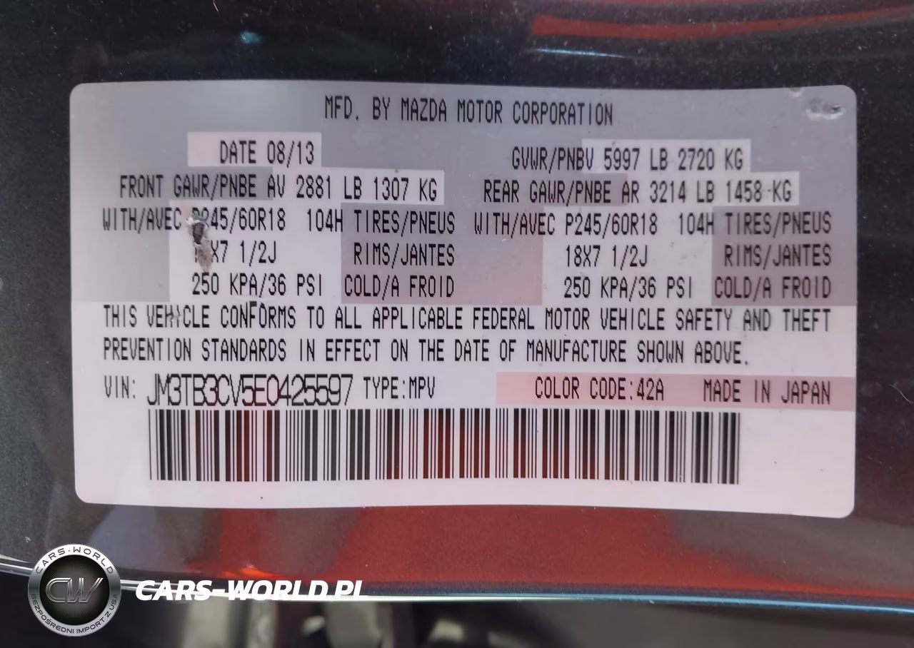 2014 Mazda Cx-9 Touring VIN:JM3TB3CV5E0425597 - 9