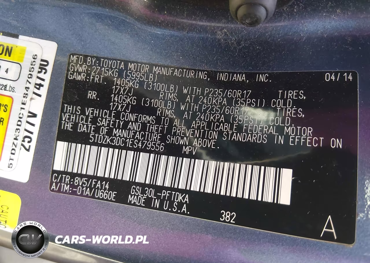 2014 Toyota Sienna L V6 7 Passenger VIN:5TDZK3DC1ES479556 - 9