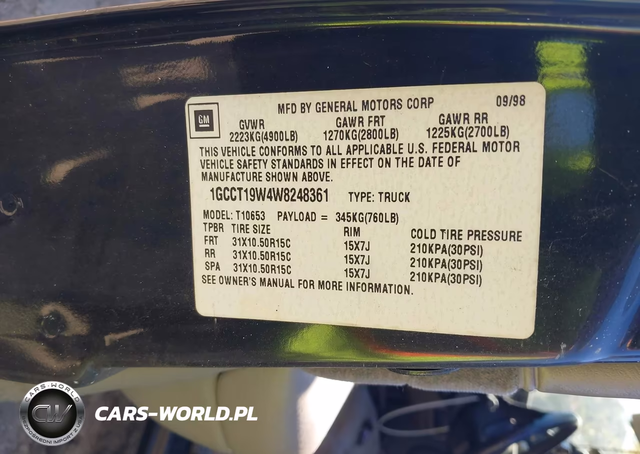 1998 Chevrolet T10 Ls Fleetside VIN:1GCCT19W4W8248361 - 9