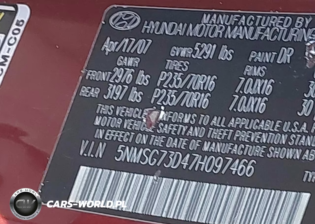 2007 Hyundai Santa Fe Gls VIN:5NMSG73D47H097466 - 9