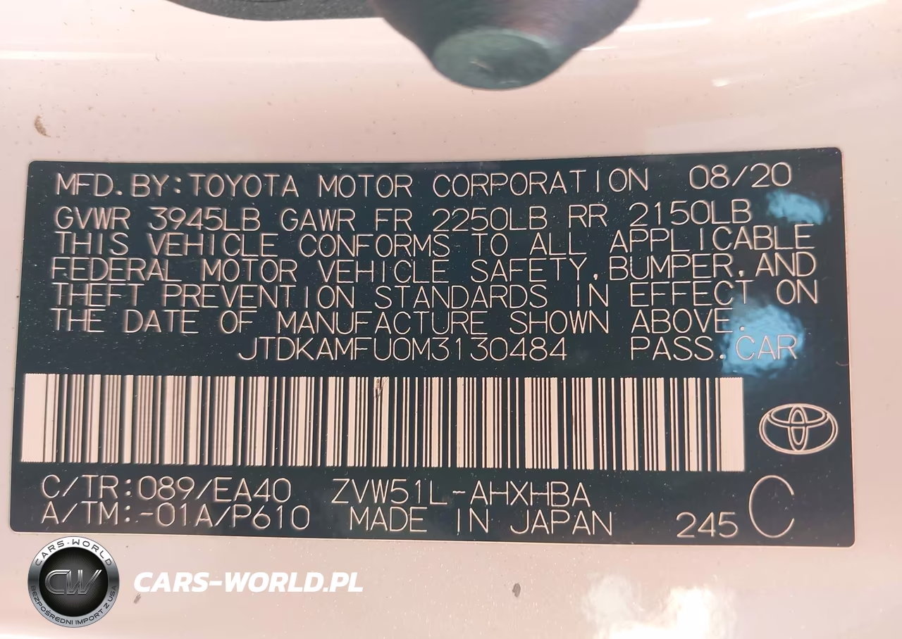 2021 Toyota Prius Xle VIN:JTDKAMFU0M3130484 - 9
