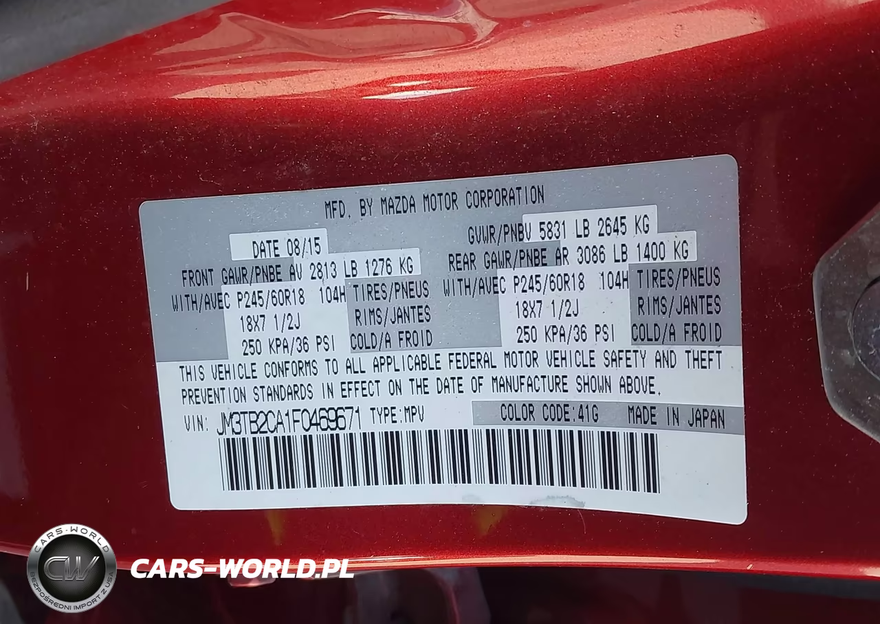 2015 Mazda Cx-9 Touring VIN:JM3TB2CA1F0469671 - 9