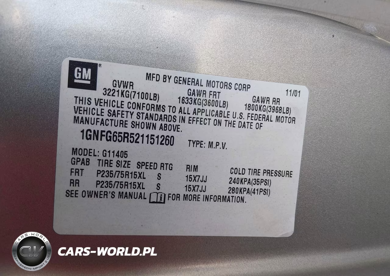 2002 Chevrolet Express Lt VIN:1GNFG65R521151260 - 9