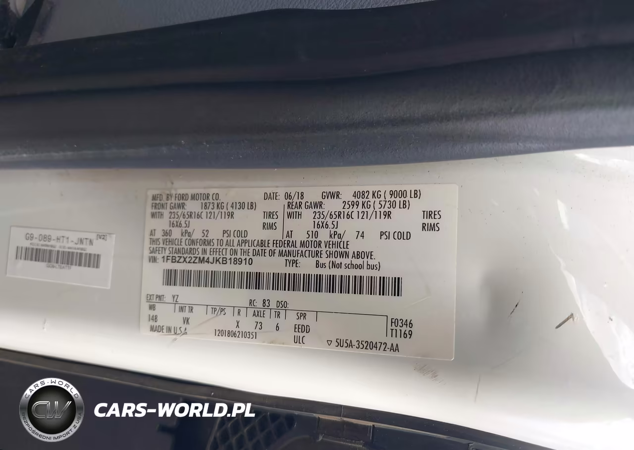 2018 Ford Transit-350 Xl VIN:1FBZX2ZM4JKB18910 - 9
