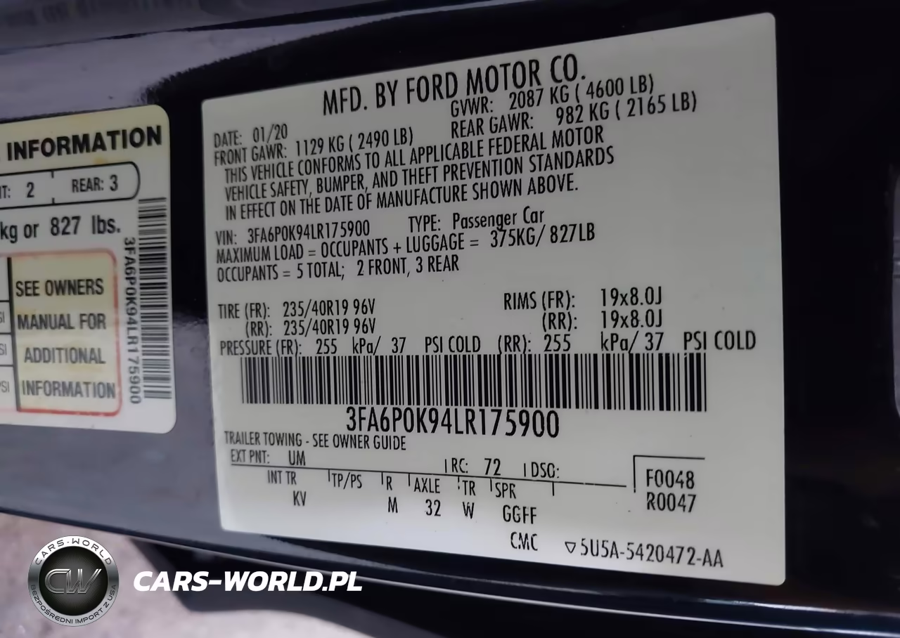 FORD FUSION VIN:3FA6P0K94LR175900 - 9