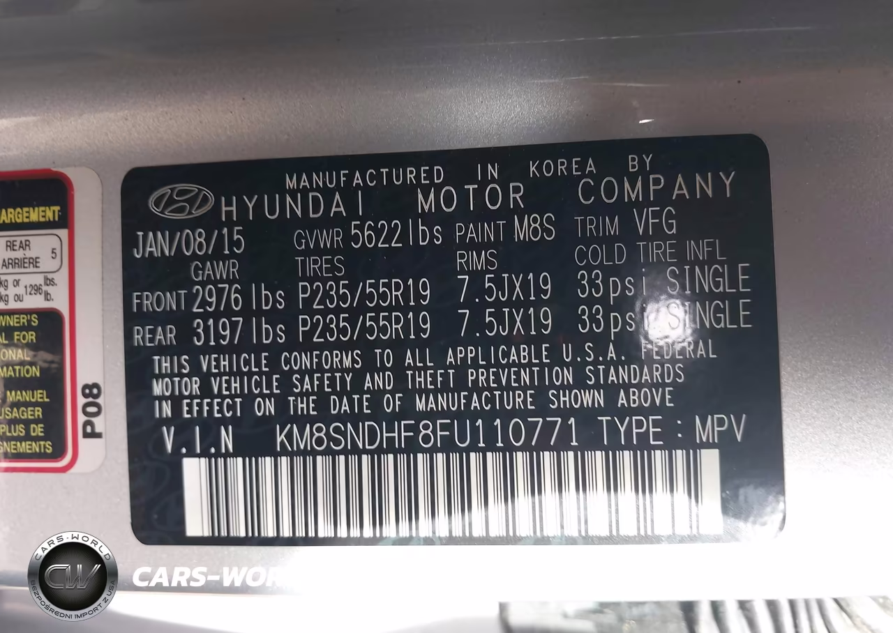 2015 Hyundai Santa Fe Gls VIN:KM8SNDHF8FU110771 - 9
