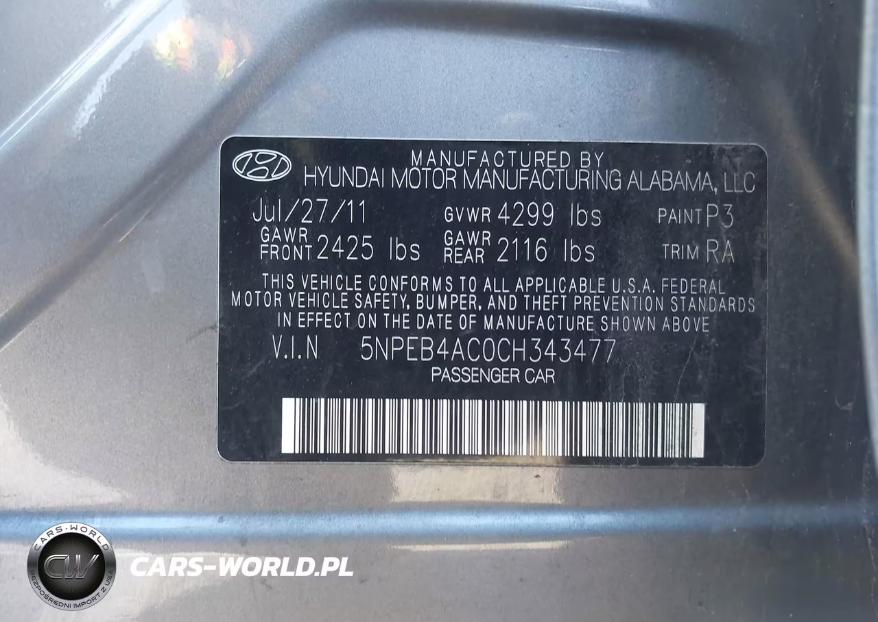 2012 Hyundai Sonata Gls VIN:5NPEB4AC0CH343477 - 9