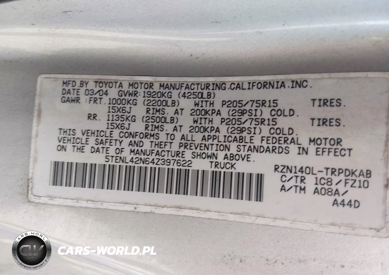 2004 Toyota Tacoma VIN:5TENL42N64Z397622 - 9