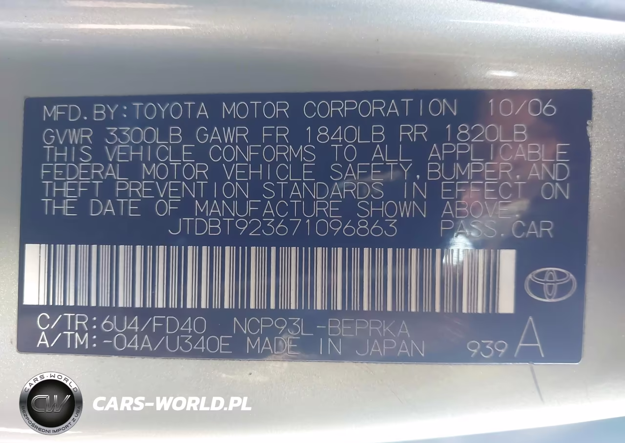 2007 Toyota Yaris VIN:JTDBT923671096863 - 9