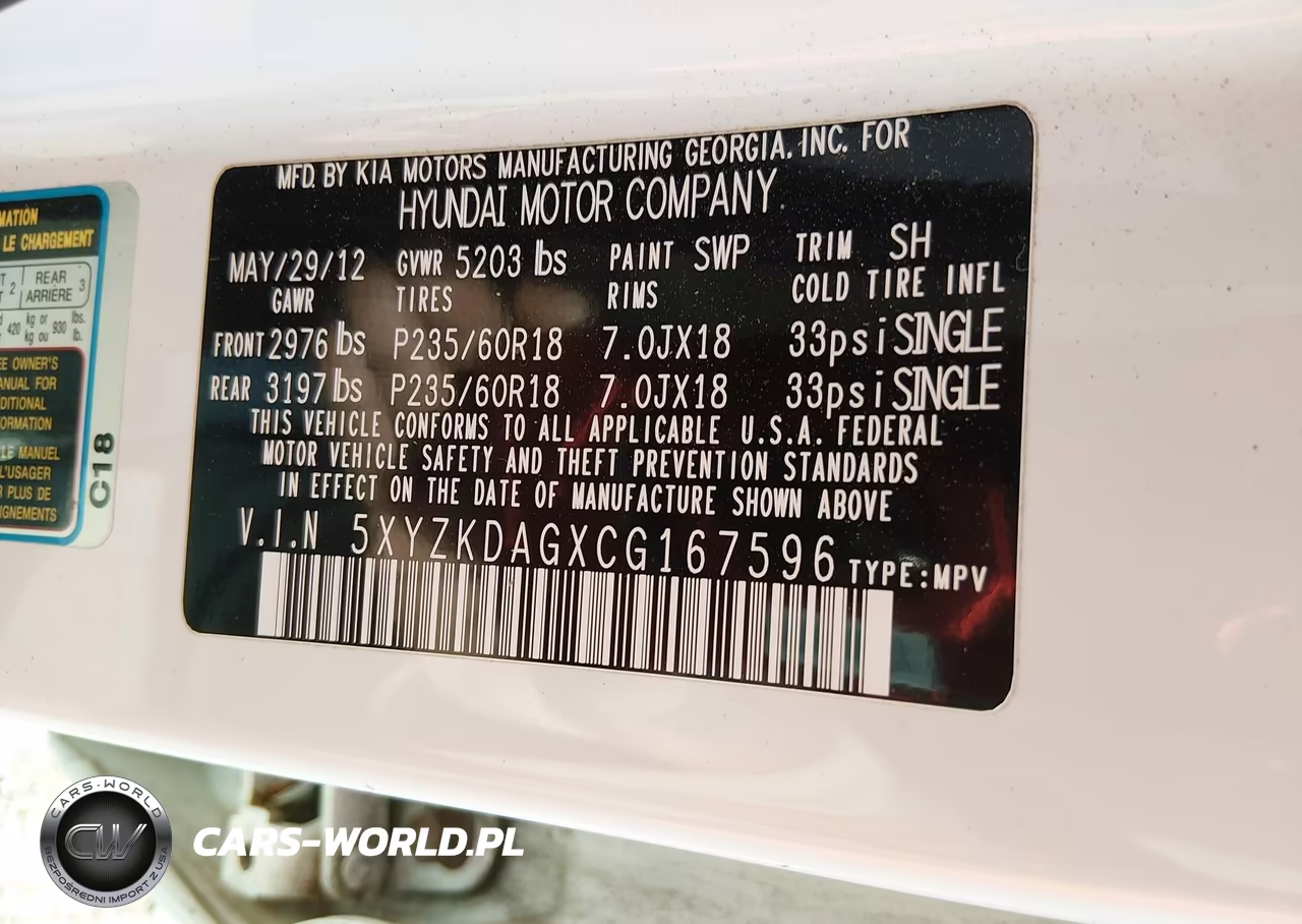 2012 Hyundai Santa Fe Limited V6 VIN:5XYZKDAGXCG167596 - 9